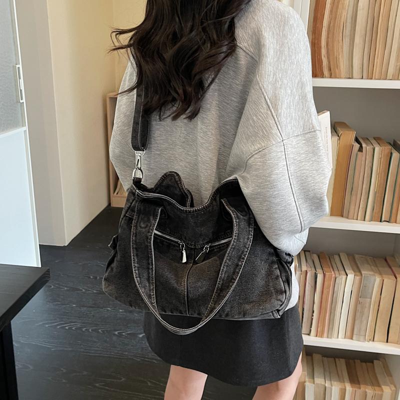 Vintage Denim Tote Bag Women Shoulder Bag Handbag
