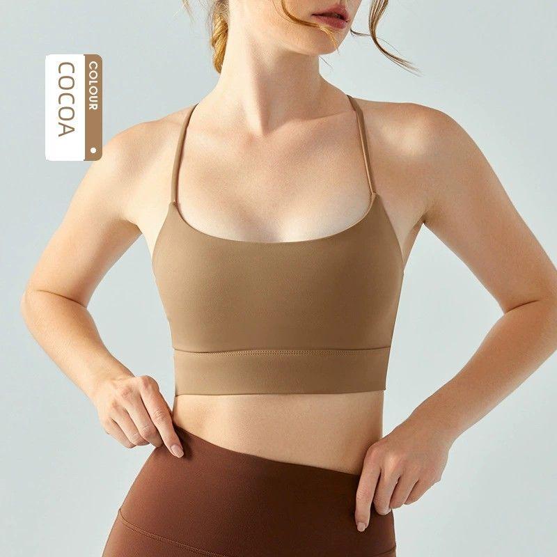 

Nude Feel Yoga Vest Women s Semi-Fixed Cup U-Shaped Sports Bra Women s Pure Color Sexy Sling Beautiful Back Workout Underwear COCOA S
