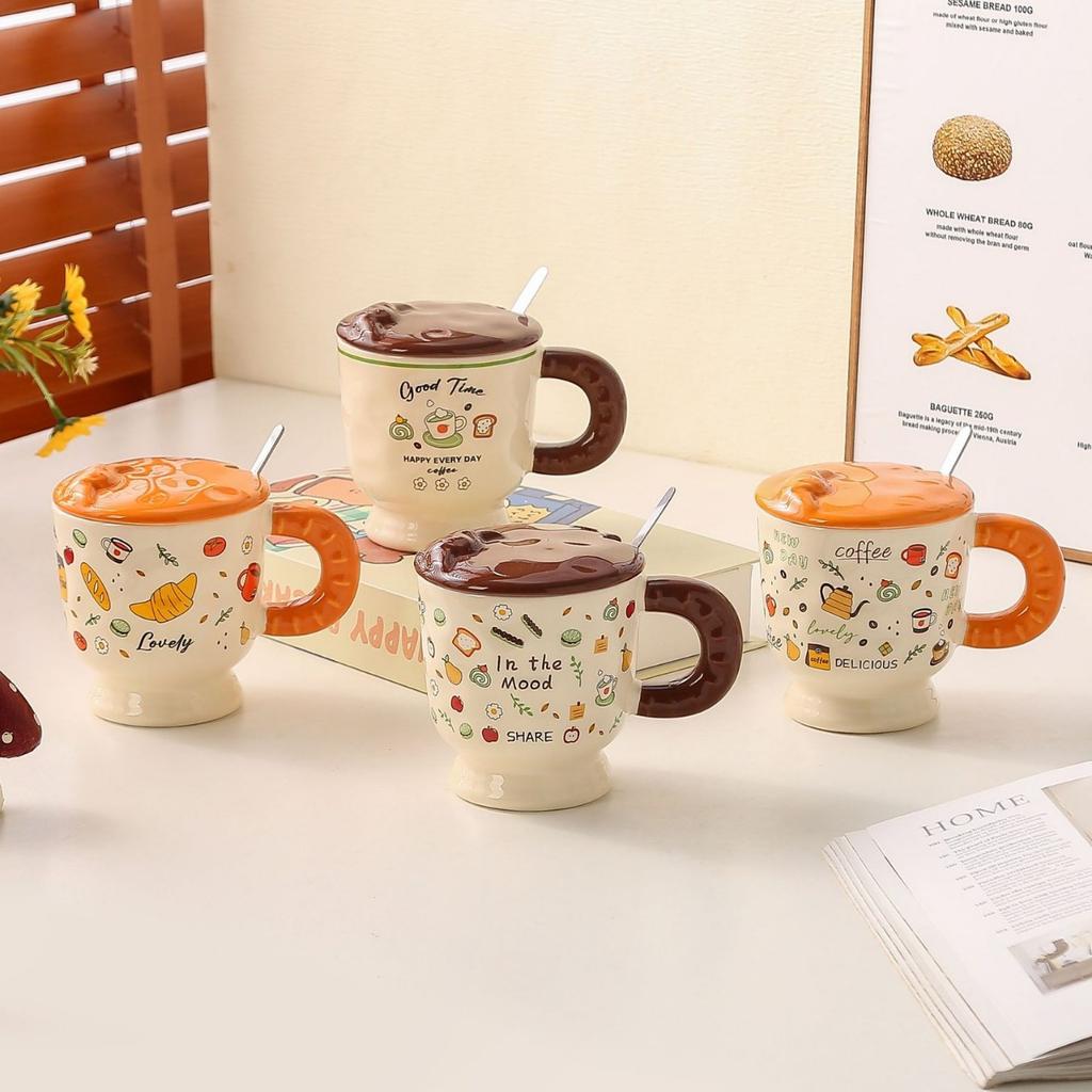 Ceramic Mugs Household Cups  Couple Breakfast Cups  Cartoon Children's Women's Tall Glasses  Water Cups  Souvenirs