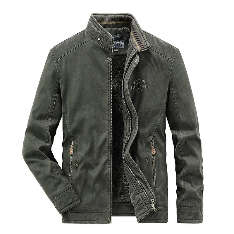 

Винтажная парка из толстой шерсти мужская новая 2025 зимняя из стираного хлопка с флисовой подкладкой теплая рабочая куртка для улицы кемпинга охоты бархатные пальто AS(L)-(EU)XS армия зеленый