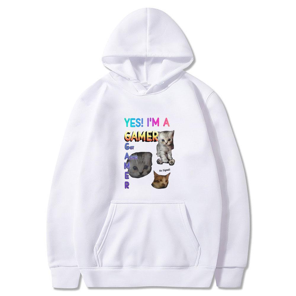 Yes2025  Im A Gamer Funny Cat Meme Print Hoodie Men Women Clothes Fashion Harajuku Tops Casual Oversized Long Sleeve Streetwears