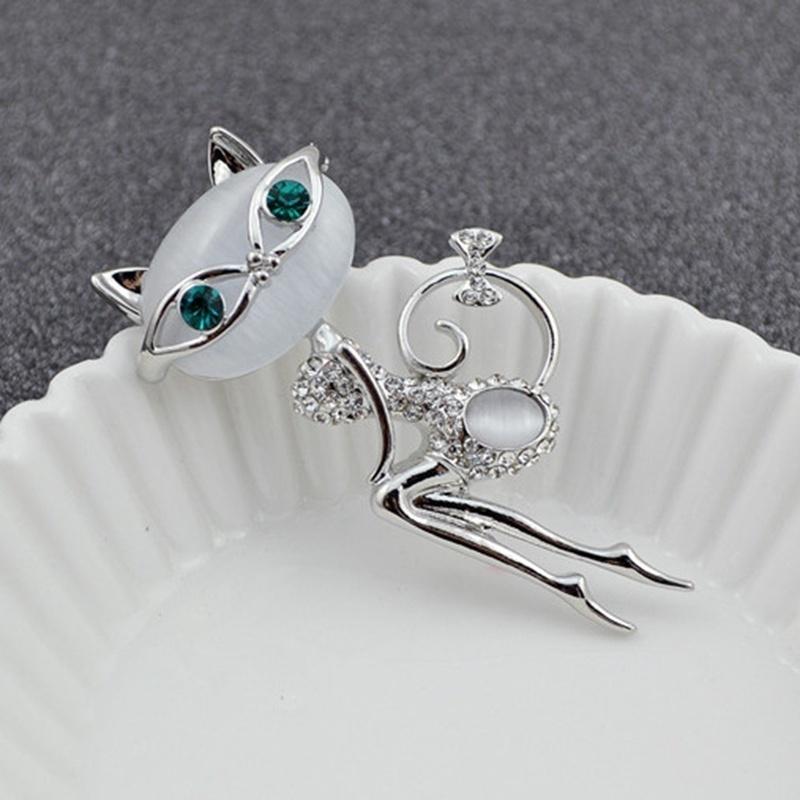 Opal  Wear Glasses Cat Brooches  Sexy Cat Pins and Brooches Wedding Accessories