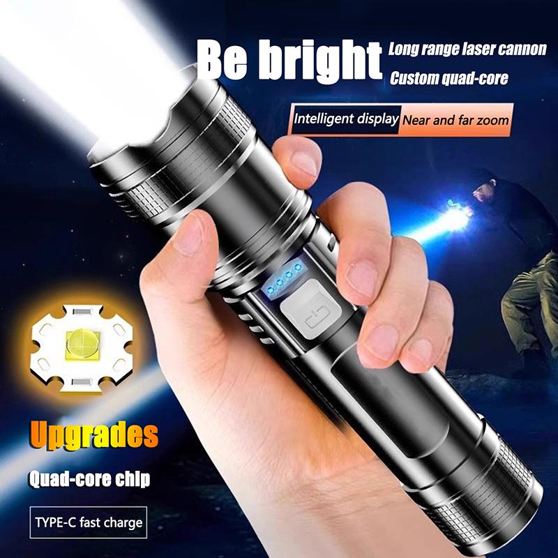 Ultra Bright Lantern Super Powerful Led Flashlight Zoom Tactical Torch Built-In Battery Usb Rechargeable Waterproof Lamp