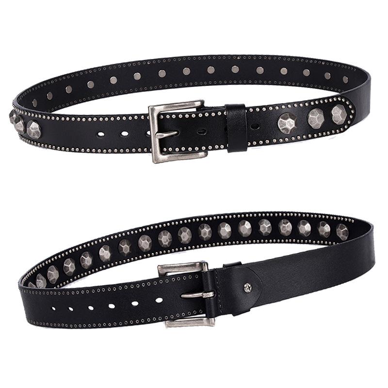 3.8CM Luxury Designers Rivet Genuine Leather Belt Punk Rock Men Belts Hip Hop Style Jeans Male Ceinture Strap Waist