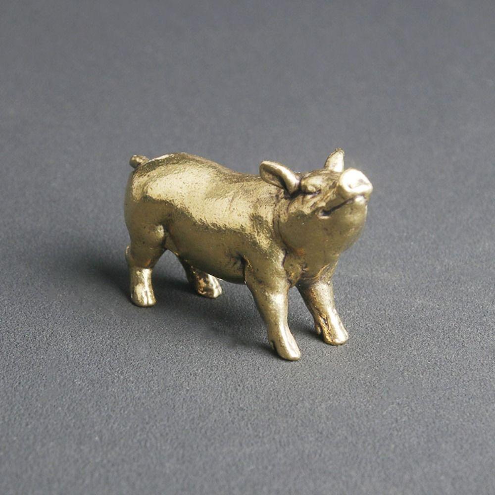 Exquisite Mini Pig Sculpture Cute Miniature Pig Statue Solid Brass Pig Figurines  Home Office Decor