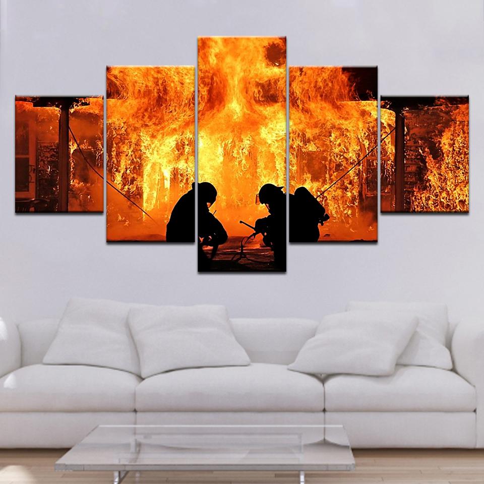 Feuerwehrmann Leinwand 5 Panels Tapeten modern Modulare Poster Kunst Leinwandbild für Wohnzimmer Heimdekor