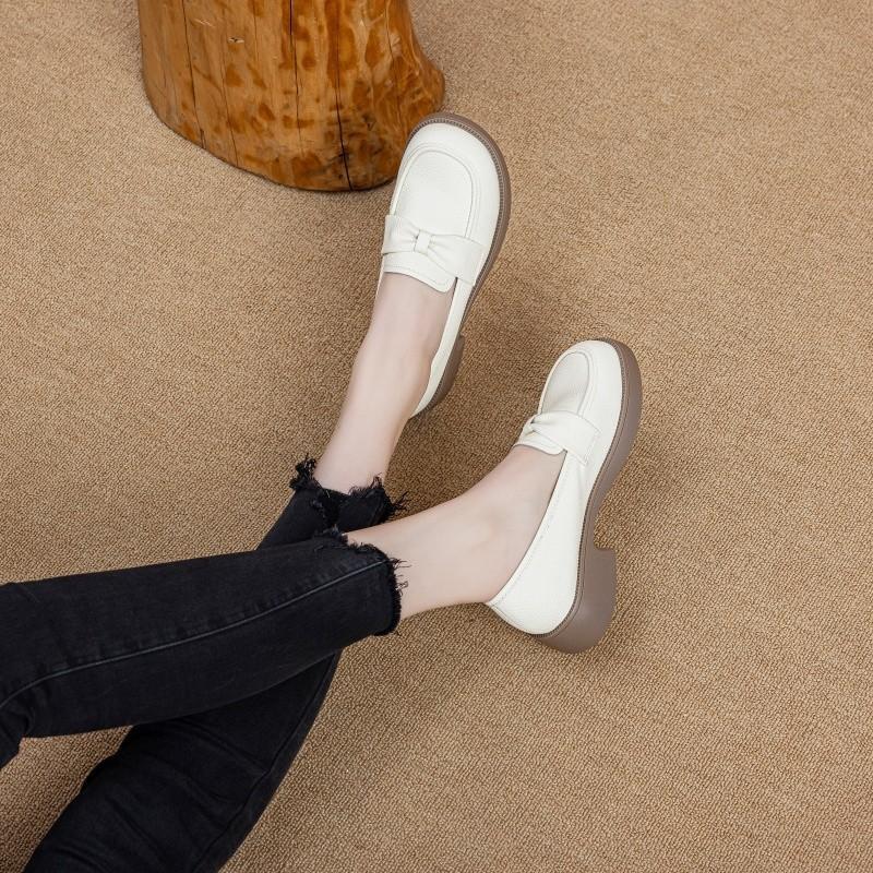 Loafers Women's Shoes 2025 New Large Size British Style Spring and Autumn Pedals Comfortable Soft Bottom Flat Bottom Non-slip Single Shoes Leather Sh