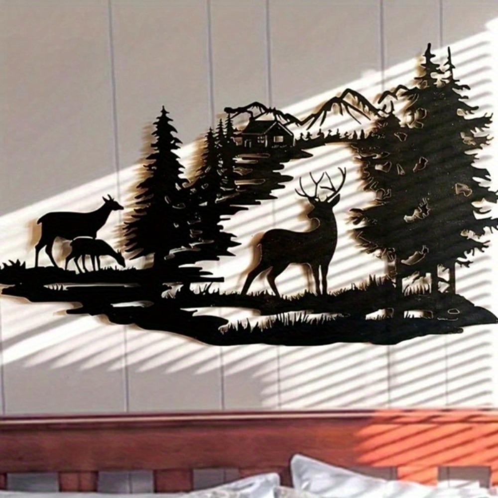 Christmas Iron Wall Art Deer Forest Metal Sculpture Home Decor