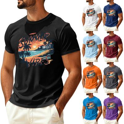 Men's Summer Hawaiian Print Crew Neck T-Shirt Quick Dry Breathable Casual Short Sleeve Sun Protection Top