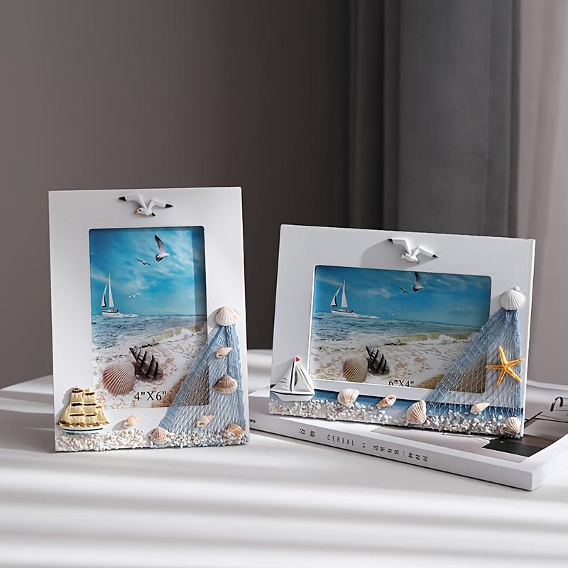 WTEMPO DIY Ocean Photo Frames Summer Shell Photo Frames Mediterranean Wooden Platform Frame Decoration Horizontal and Vertical