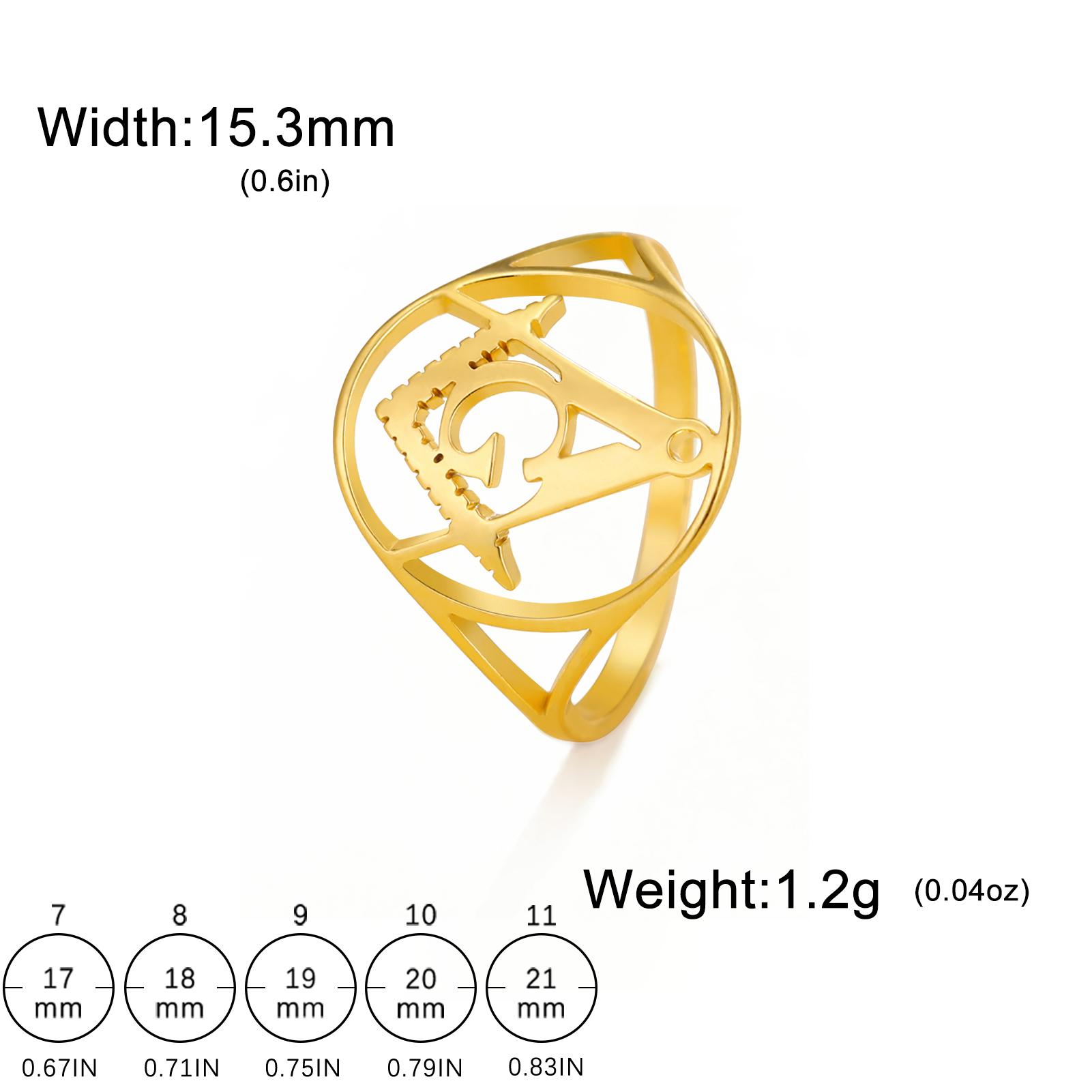 LIKGREAT Vintage Freimaurer Geschenke Freimaurer Fingerring für Damen Herren Edelstahl Neuer Meister Freimaurer Vergoldeter Schmuck 7 beige