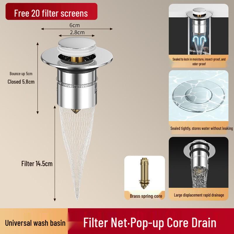 Odpływ umywalkowy typu pop-up ze stali nierdzewnej 304 i korek do wody