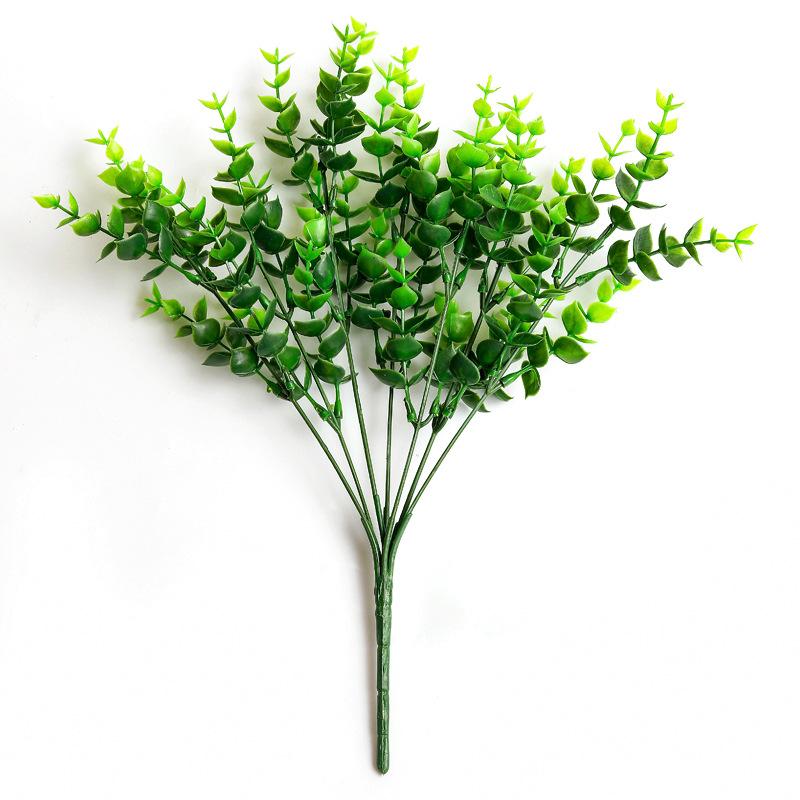 Simulation Green Plant 7-Pronged Eucalyptus Leaf Bouquet, Restaurant Flower Bed Flower Arrangement Decoration, Money Grass Plastic Fake Flower
