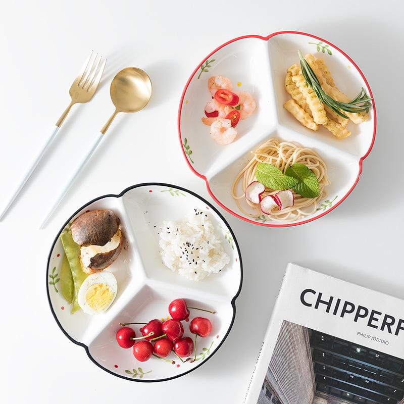 Nordic Ceramic Tableware Grid Plates Children'S Separate Plates Breakfast Plates Creative Household Vegetable Plates Platter Separate Plates