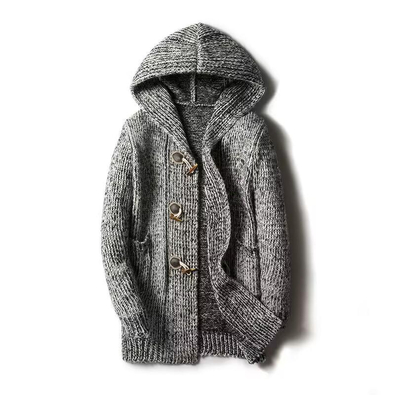 Men's Hooded Long Knit Cardigan - Thick Winter Outerwear Coat