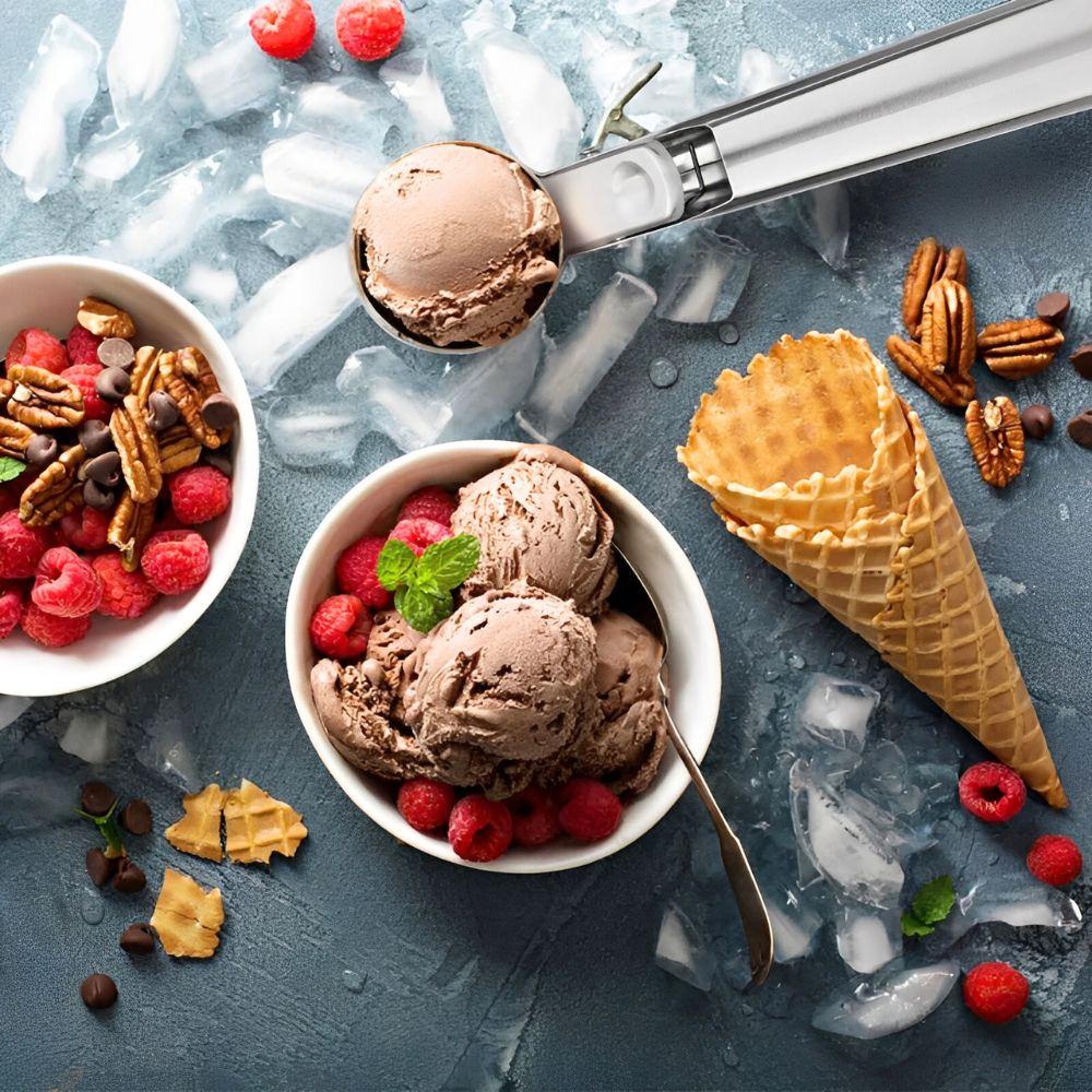1pc Stainless Steel Trigger Ice Cream Scoop, Easy Release Ice Cream Scooper for Cookie Dough, Melon Ball YMY