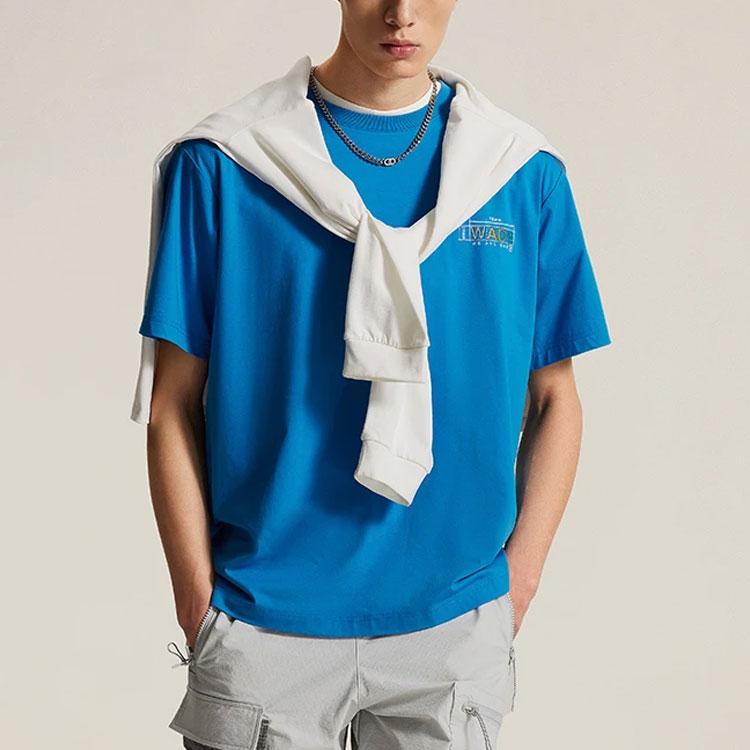 Li-Ning Wade Series Letter Print Round Neck Pullover Comfortable Loose Short Sleeve T-Shirt Men Tops Galaxy-Blue AHSU363-6