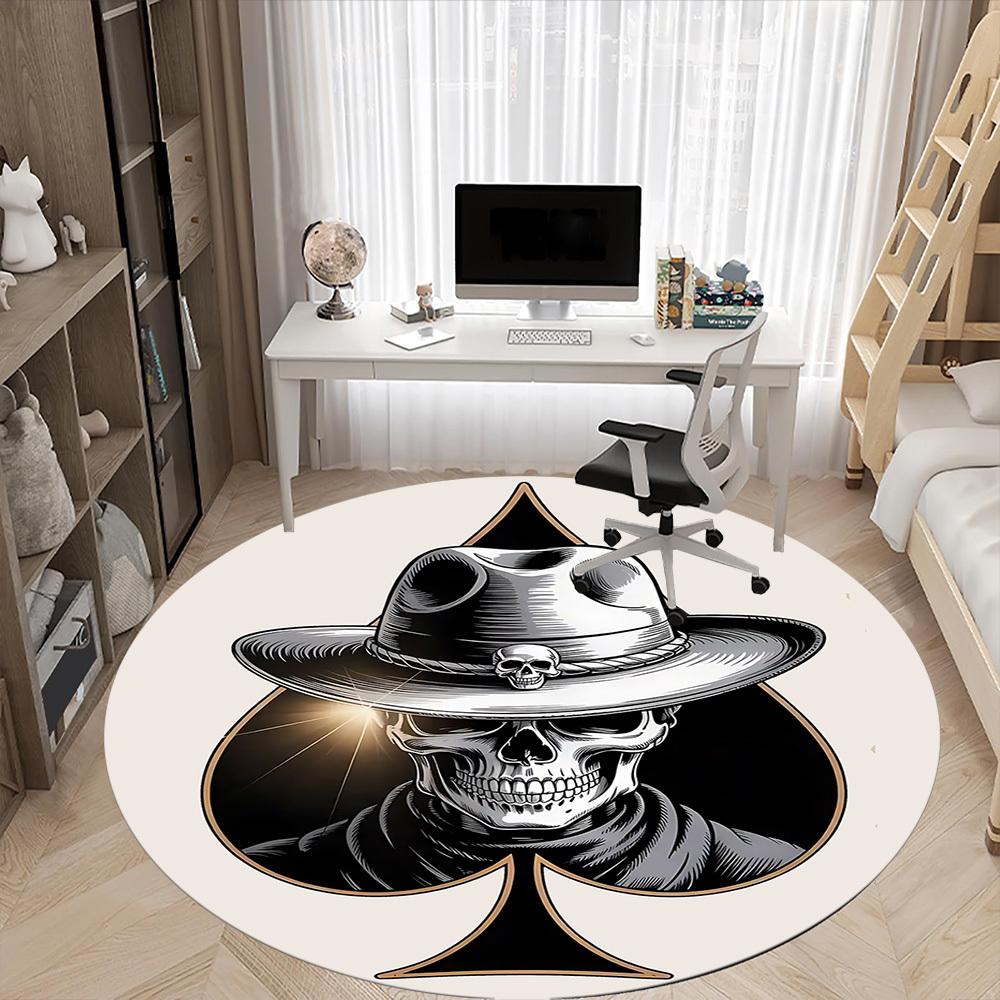 1pc Skull Ace Office Round Area Rug, Under Office Chairs Bedroom Living Room Home Decor, Room Deco, Available In Various Sizes
