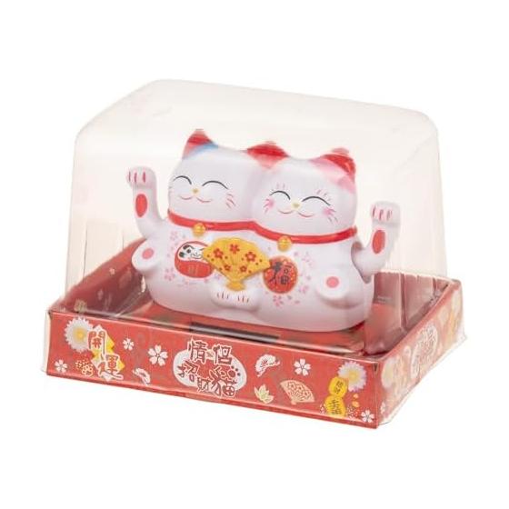 Q-FLA Solar Twin Daruma Lucky Cat Money Luck Networks Good Luck White Solar Figurine 794698