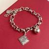 100% Solid 925 Sterling Silver Retro Bracelet for Women Men Vintage Handmade Letters Ball Simple Bracelet Birthday Gift