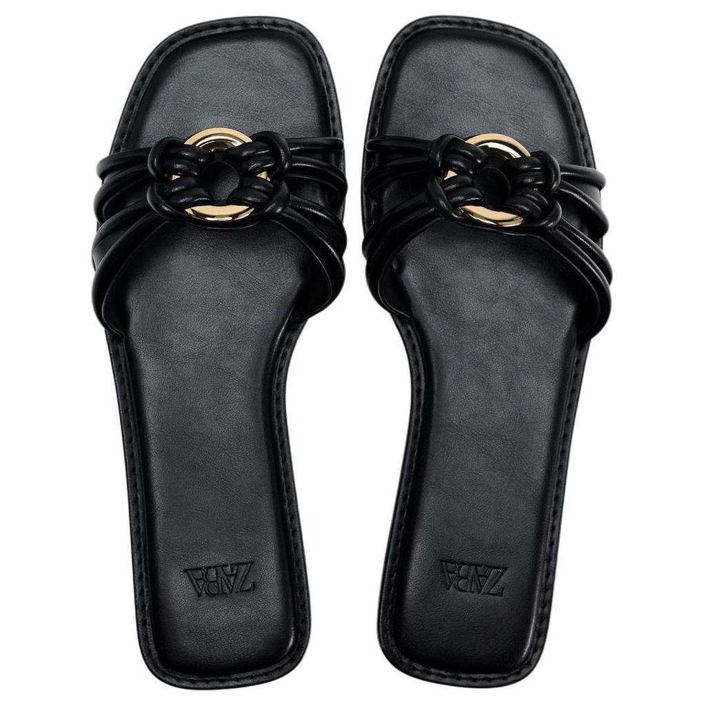 Zara Fashionable Cool Slide Sandals Women Footwear Black 13628410800