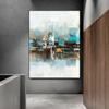 Nordische Abstrakte Landschaft Leinwandmalerei Blaues Ölgemälde Druck auf Leinwand Bild Wandkunst Poster für Wohnzimmer Heimdekor