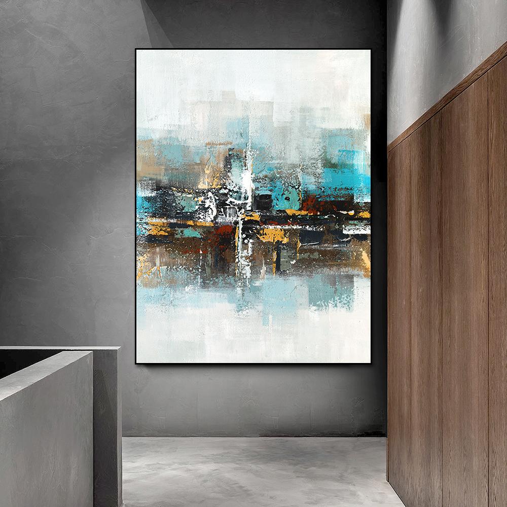 Nordycki Abstrakcyjny Pejzaż Obraz na Płótnie Niebieski Obraz Olejny Druk na Płótnie Obraz Sztuka Ścienna Plakaty do Salonu Dekoracja Domu
