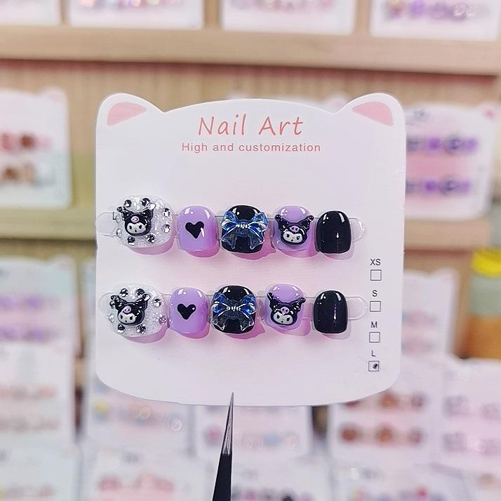 Kuromi Cute Cartoon Nail Stickers for Girls Aged 3-12 - Handmade Wearable Nail Tips
