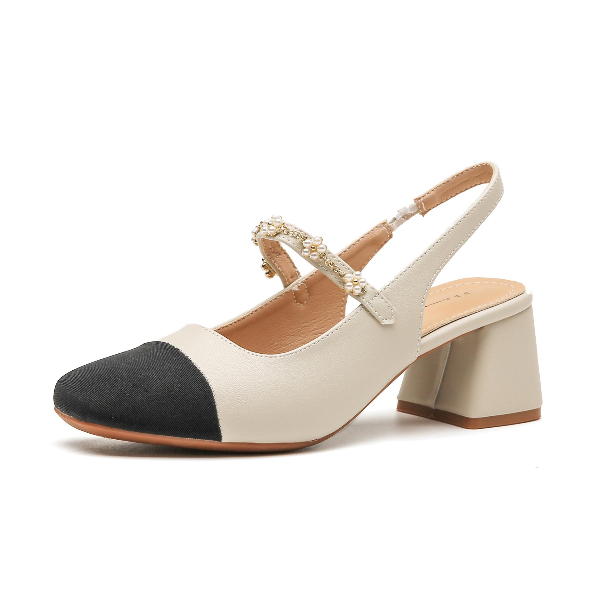 

Yuexinwang leather flat for Huizhou women s shoes heels small fragrant wind bag head empty sandals wear thick heel cool slippers 40 абрикосовий