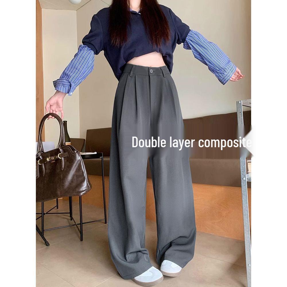 High Waist Casual Women's Spring 2026 Petite Loose Wide-Leg Floor-Length Pants