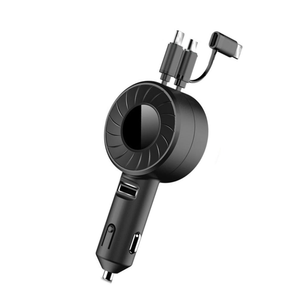 USB Car Charger 3 in 1 Retractable Design 150CM Long Plastic Material Portable Car Cigarette Lighter for Automobile