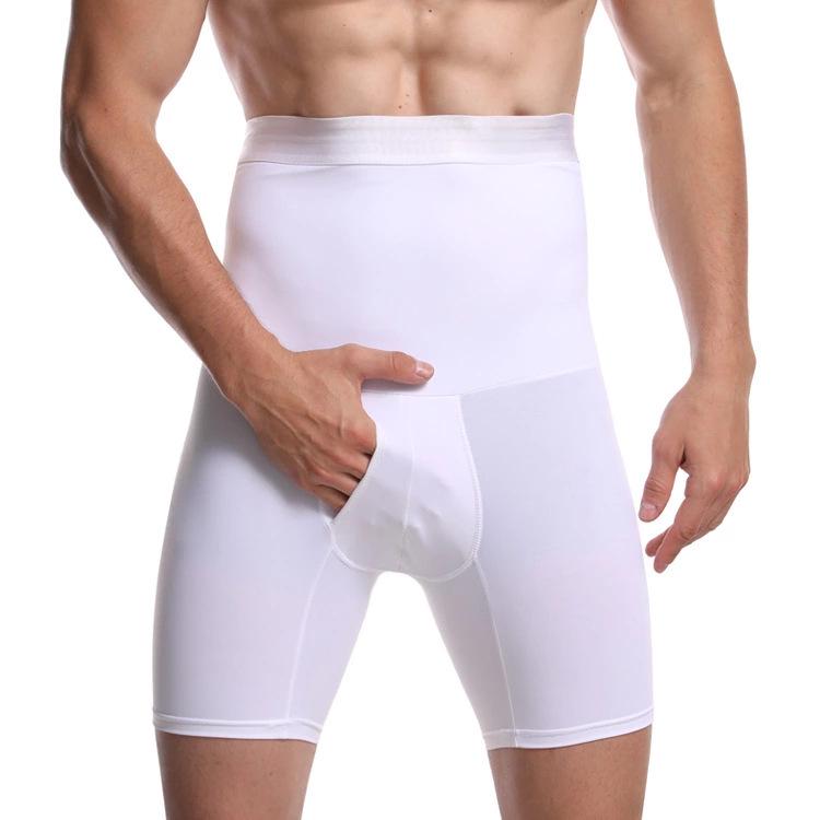 Men's High Waist Tummy Control Shaping Pants - Breathable Solid Color Elastic Design