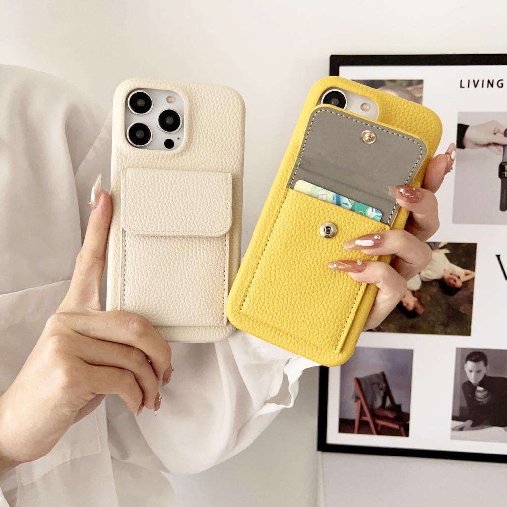 Applicable to iPhone14 mobile phone case 15Pro leather lychee pattern multi-function card bag holder 12Pro color