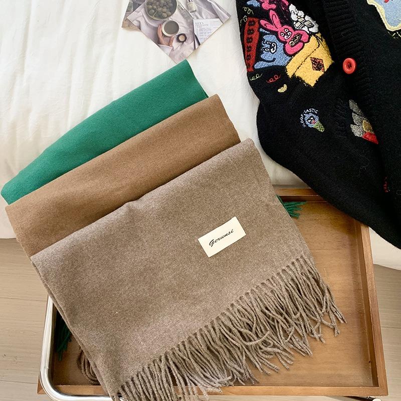 Scarf women's high-quality autumn and winter solid color sweet neck protector imitation cashmere scarf versatile warm fringed shawl