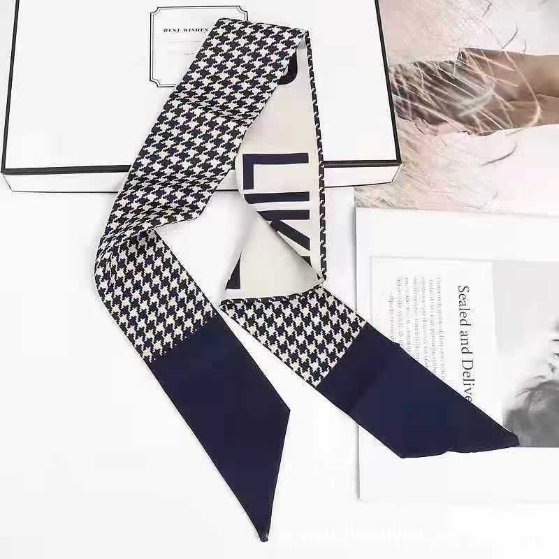 Small White And Tender Green Silk Scarf For Women, Thin Streamer, Headband, Hair Tie, Bag Decoration Long