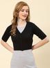Black Solid V Neck Blouse