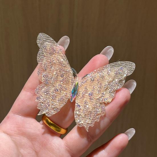 Hair Clip Rhinestones Inlaid Gradient Mesh Yarn 3D Butterfly Decor Side Bang Hair Pin Fairy Girl Hair Accessories