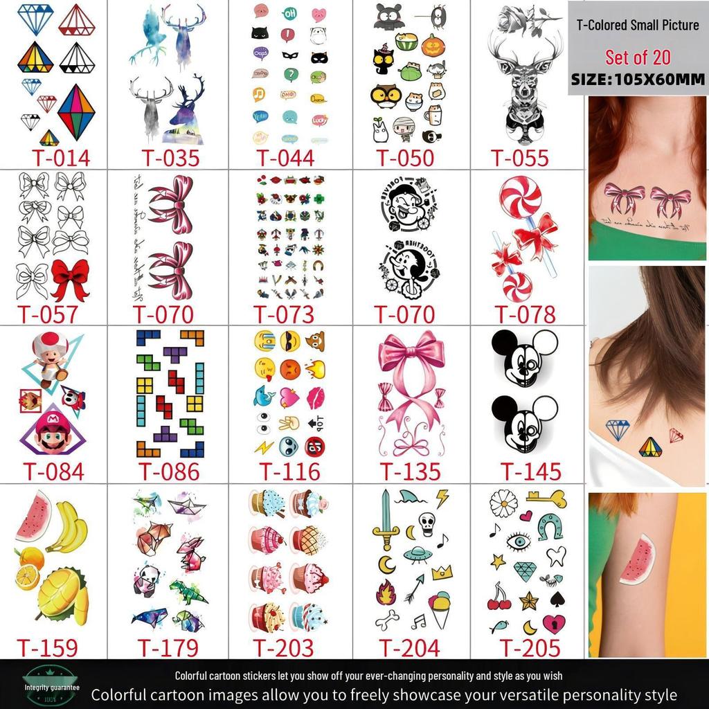 Adorable Waterproof & Sweatproof Cartoon Tattoo Stickers, Colorful Temporary Tattoos, Cross-Border Bestsellers