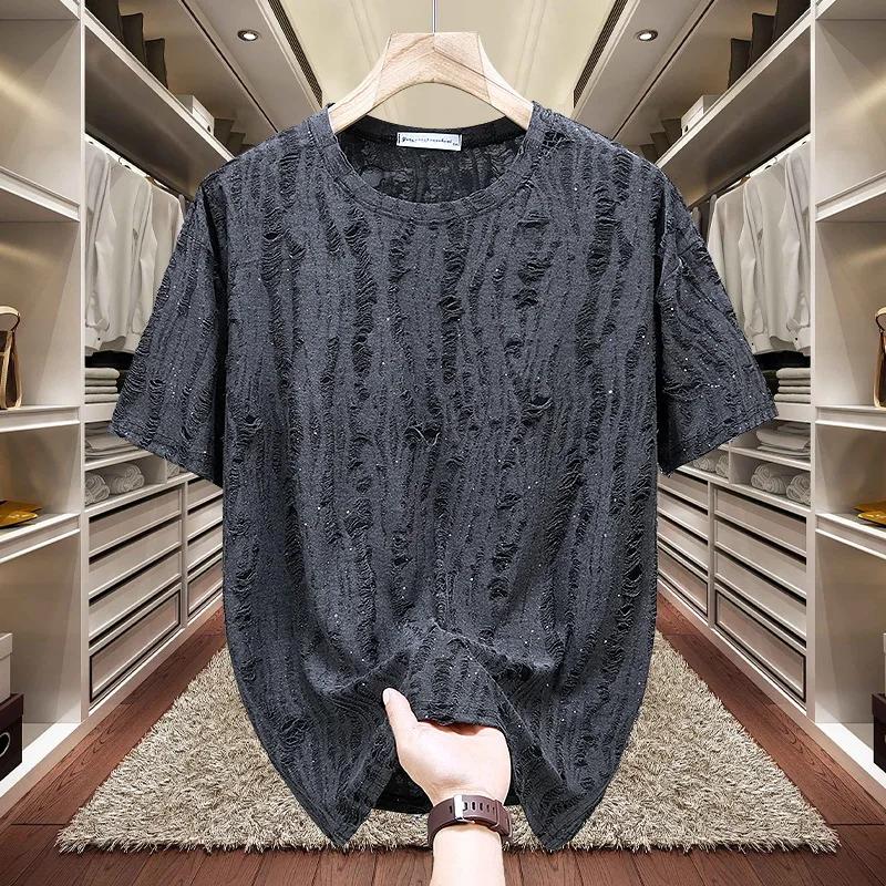 Kortärmad T-shirt för Män Full Himmel Stjärna Diamant Hög Kvalitet Vardaglig Streetwear T-shirt Rund Hals Stor Storlek Topp