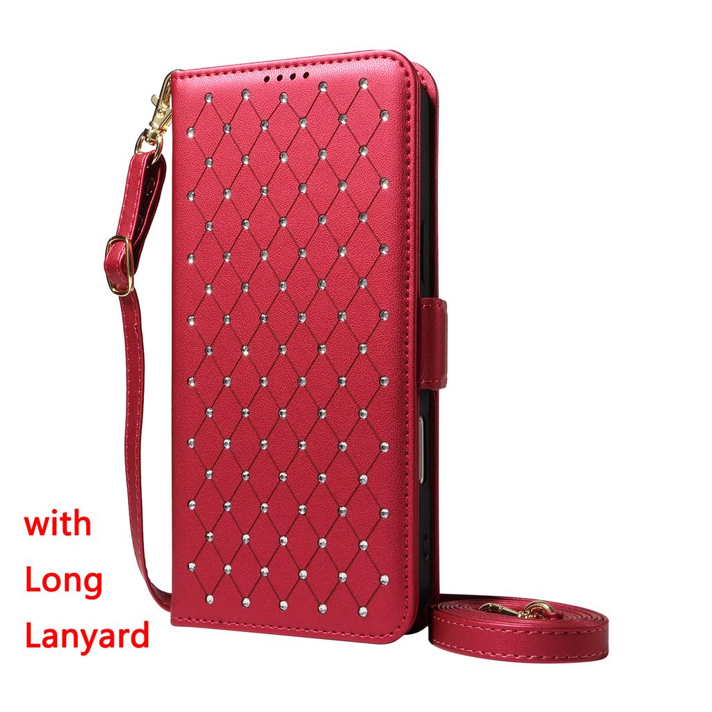 Phone Case for iPhone 17 16 Pro Max 15 Plus 14 13 Plus 12 Pro Max Bling Leather Phone Case with Lanyard Flip Wallet Stand Cover