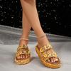 Women's Slippers 2024 Brand Plus Size Fashionable Sequin Flat Shoes New Belt Buckle Exposed Toe Outdoor Casual Women's Slippers