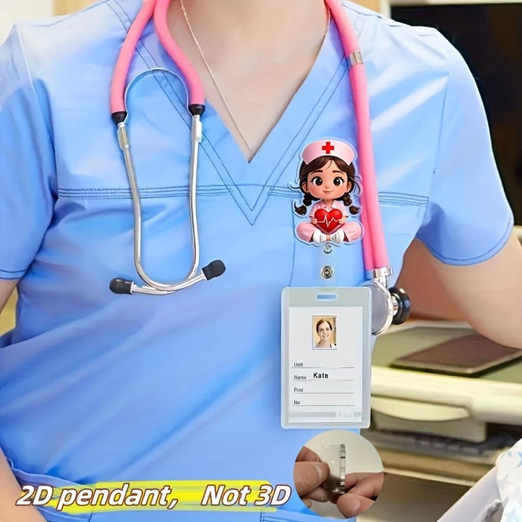 Suport retractabil pentru ecuson acrilic roz plat, uniformă de asistent medical, suport practic pentru ecuson de identificare medicală pentru studenți la medicină și asistenți medicali profesioniști