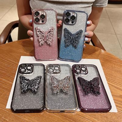 Butterfly Stand Is Suitable for IPhone16, 15promax, with Gradient Glitter, Lens Film, 14 Electroplating and Anti-drop
