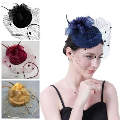 Feather Small Fedoras Headwear Headband Flower Veil Hair Clips Women Mini Mesh Hat  Dinner Party