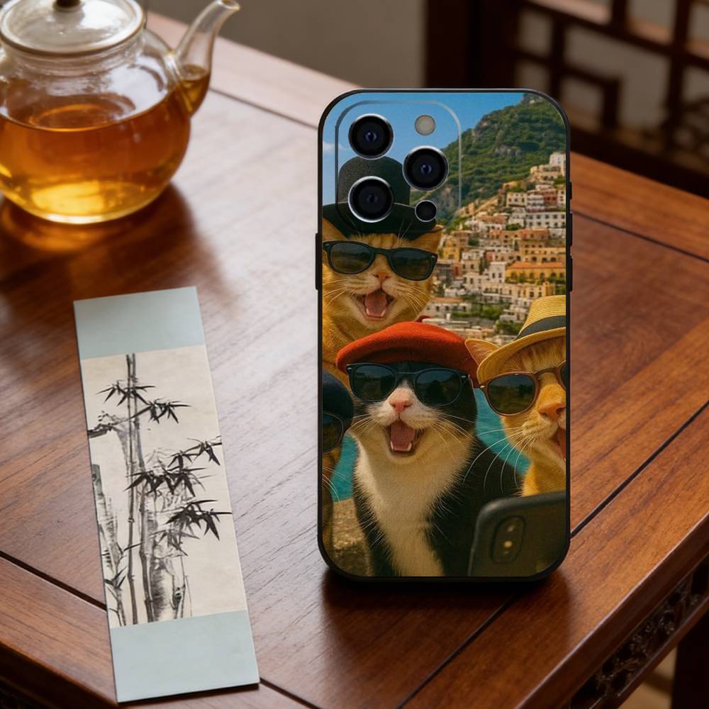 Cool adorable cat Phone Case For iPhone 17,16,15,14,13,12,11 Plus,Pro Max,XS,Soft Silicone Black Cover iPhone16plus