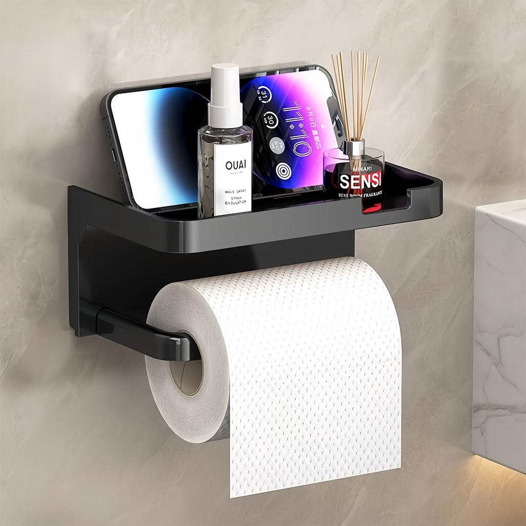 Hole-free Bathroom Tissue Holder, Phone Stand, Plastic Wall-mounted Toilet Paper Holder