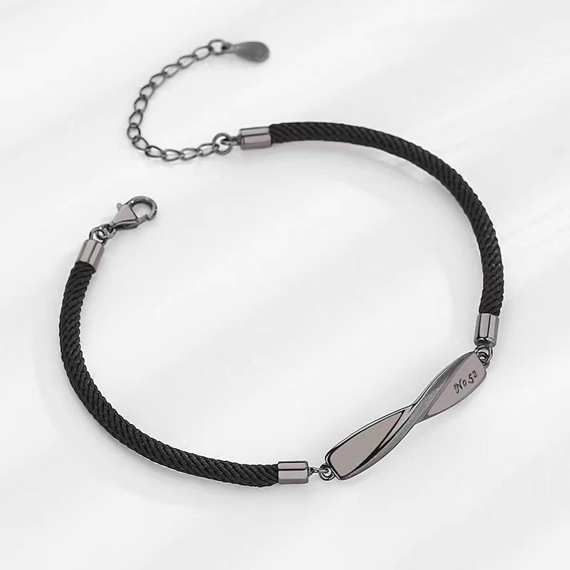 Sterling Silver Mobius Couple Bracelets: Black & White Men s & Women s Stylish Woven Rope - Birthday Gift. Default