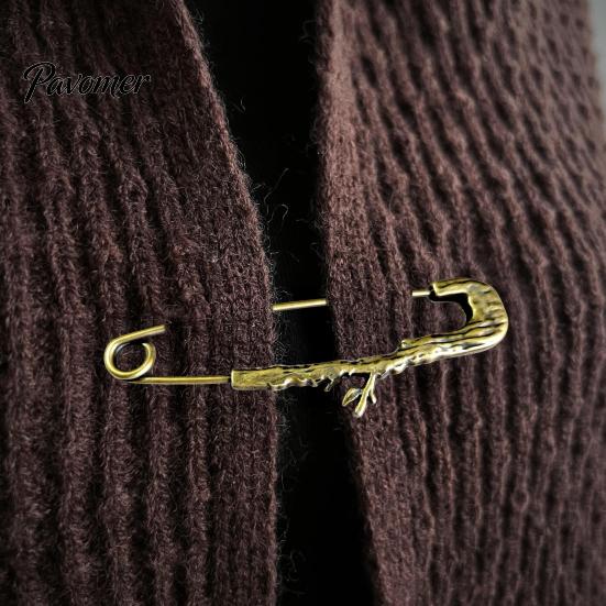 Bronze Safety Pin Vintage Pin, Large Feather Bird Leaf Flower Lapel Elegant Men Women Brooch for Coats, Jackets, Hats, Bags Durable Metal