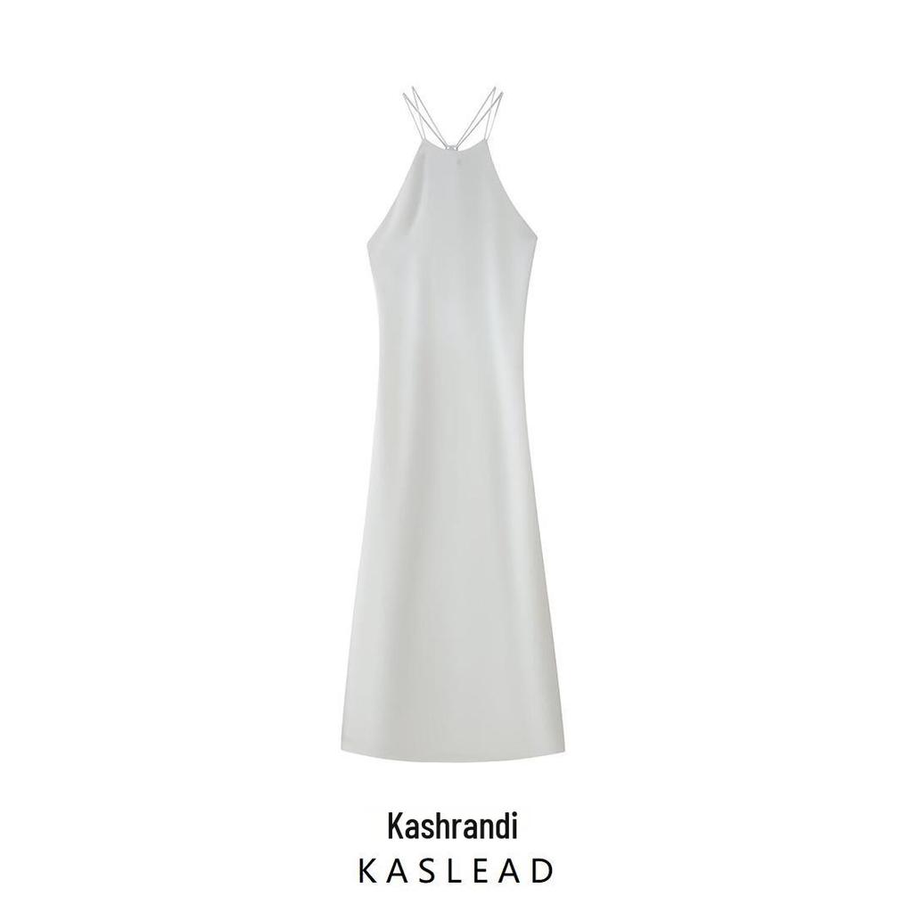 Spring 2025 Women's European & American Style Satin Slip Dress with Slimming Back Detail