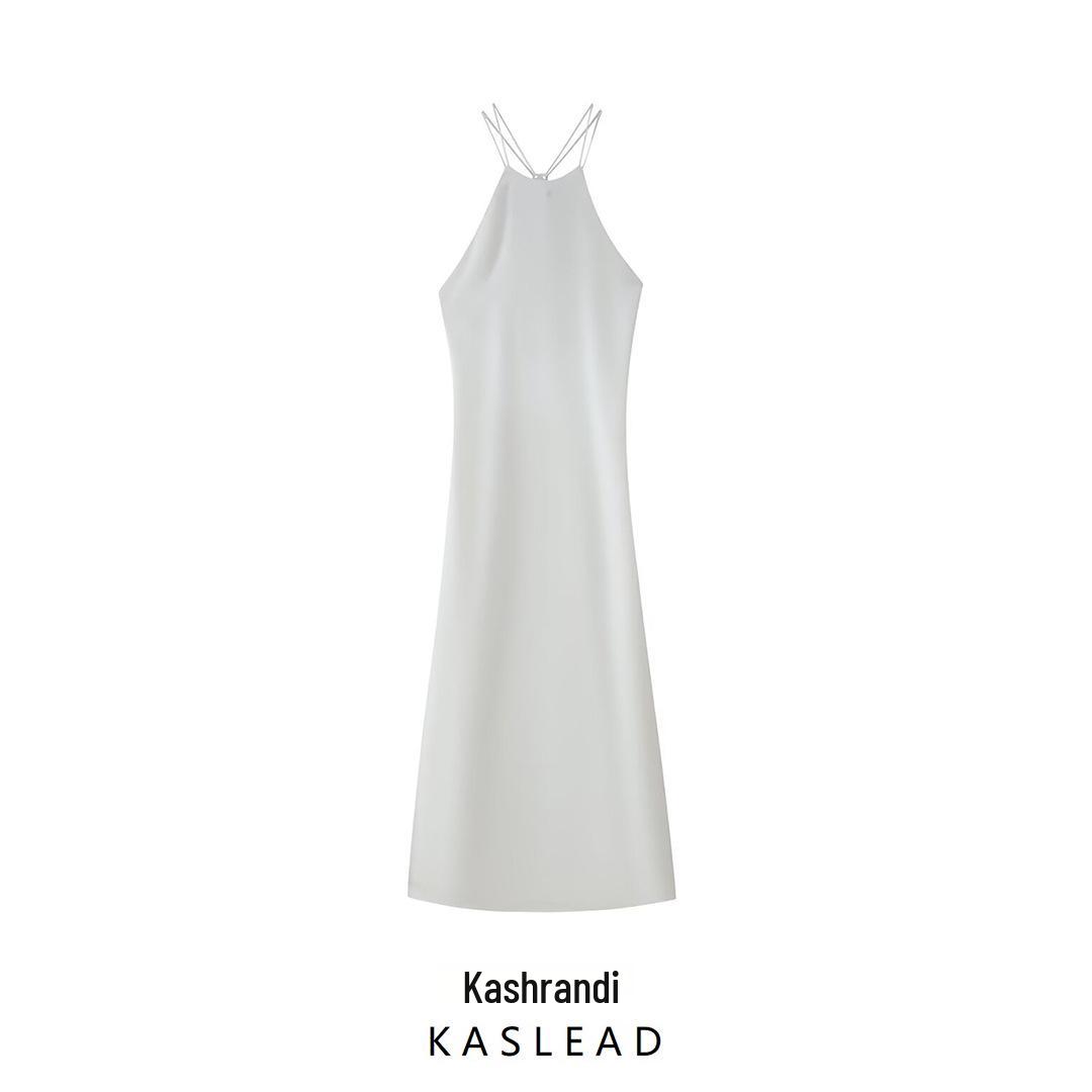 

Spring 2025 Women s European & American Style Satin Slip Dress with Slimming Back Detail M білий